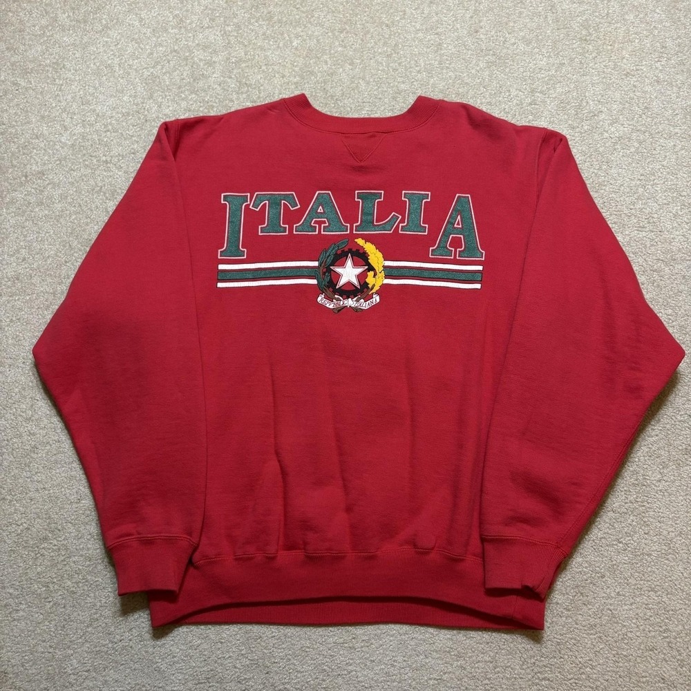 Vtg Italia Sweatshirt Mens Large Red Galt‎ Sand Italian Crest 90s Graphic Fleece